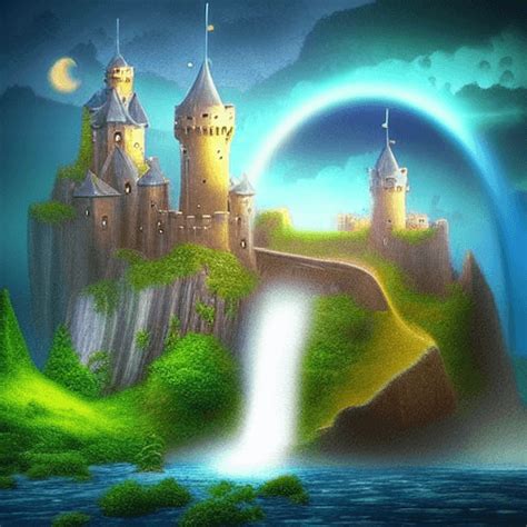 Fantasy Landscapes With Castles Waterfalls And Moons · Creative Fabrica