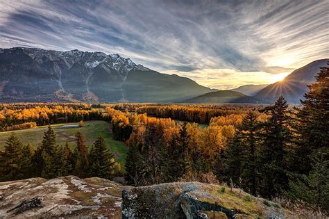 Hd Wallpaper Autumn Forest Sunset Mountains Valley Canada