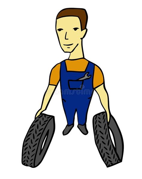 Worker With Tires Stock Vector Illustration Of Clipart 35760163
