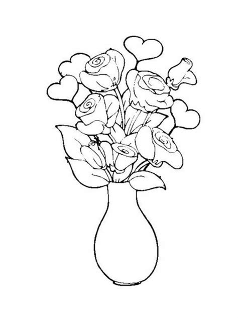 This flower bouquet shows a bunch of blooming flowers tied with a ribbon. Rose In Vase Flower Bouquet Coloring Page : Color Luna