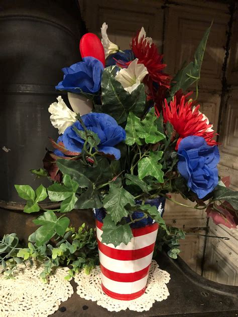 Patriotic Floral Arrangement July 4th Floral Flag Flower Pot Etsy