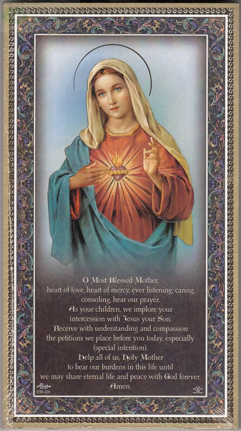 Gold Foiled Wood Prayer Plaque Sacred Heart Of Mary Blessed Mother