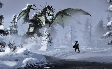 Gray Dragon Illustration The Elder Scrolls V Skyrim Video Games