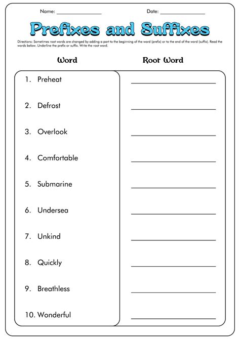 free printable worksheets on prefixes suffixes and root words printable templates