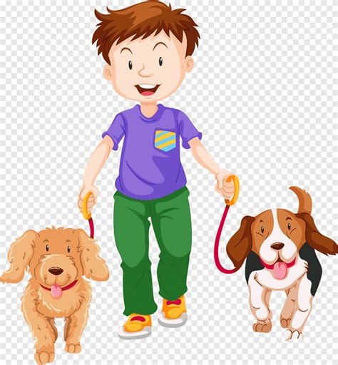 Niño Y Perros Perro Caminando Niño De Dibujos Animados Perro Mascota