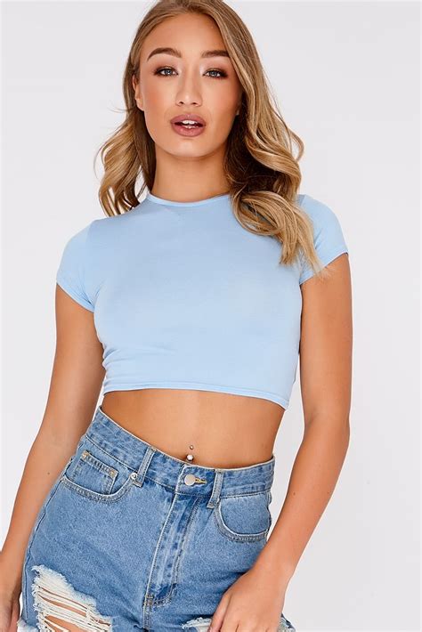 Basic Baby Blue Crop Top Blue Crop Top Outfit Crop Top Outfits Blue