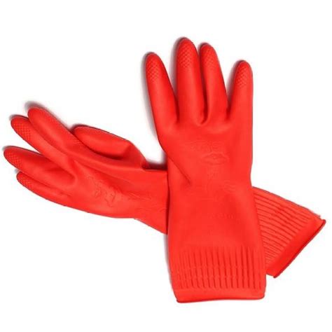 Pair Red Rubber Gloves Latex Kitchen Long Dish Washing Cleaning Protect Hand Gloves Red