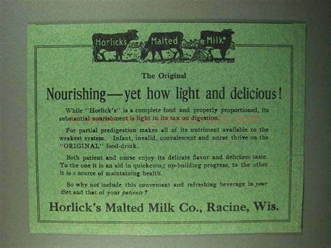 1918 Horlicks Malted Milk Ad Nourishing Yet Light