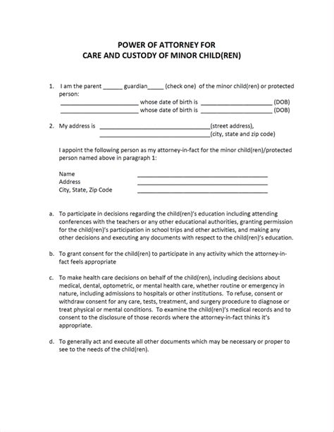 Free North Carolina Minor Child Power Of Attorney Form Pdf Word Rtf