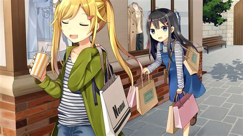 Desktop Wallpaper Shopping Cute Anime Girls Bags Original Hd Image