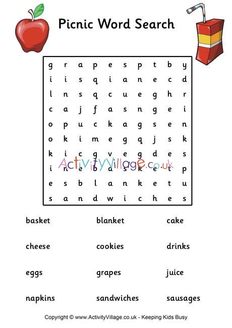 Picnic Word Search Easy