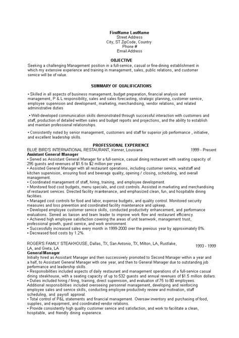 Restaurant General Manager Resume Templates At