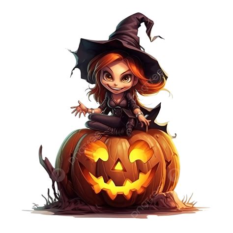 Angry Witch Practicing Witchcraft On A Big Terrible Halloween Pumpkin