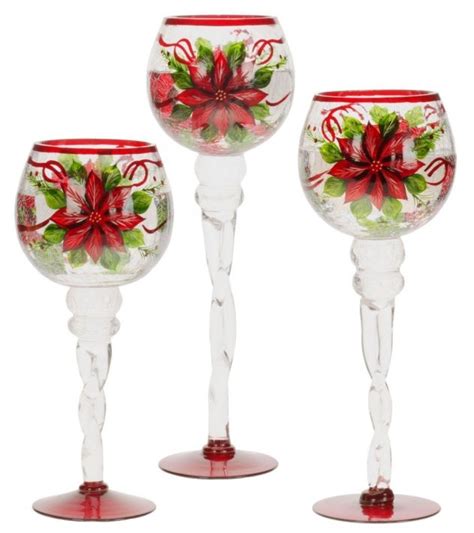 Christmas Candle Holders Crackled Poinsettia Candle Holders 3 Piece Set