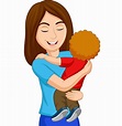 Madre feliz de dibujos animados abrazando a su hijo | Vector Premium