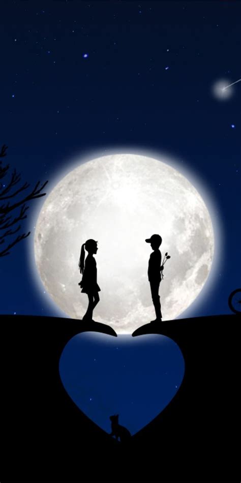 Heart Moon Couple Silhouette Art Love Background Cute Love
