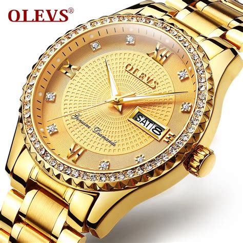 Olevs Luxury Gold Diamond Men Watches Top Brand Luminous Dial Steel