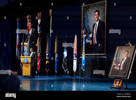 Former Secretary Of Defense Mark Esper Speaks At His Official Portrait