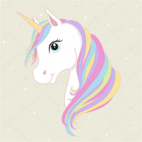 White Unicorn Vector Head With Mane And Horn Unicorn On Starry