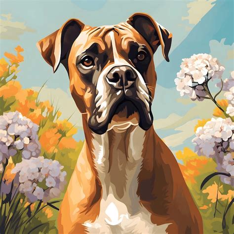 Premium Ai Image Realistic Boxer Dog Painting In Vibrant Color