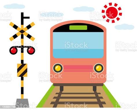Illustration Of A Train Passing A Railroad Crossing Stock Illustration