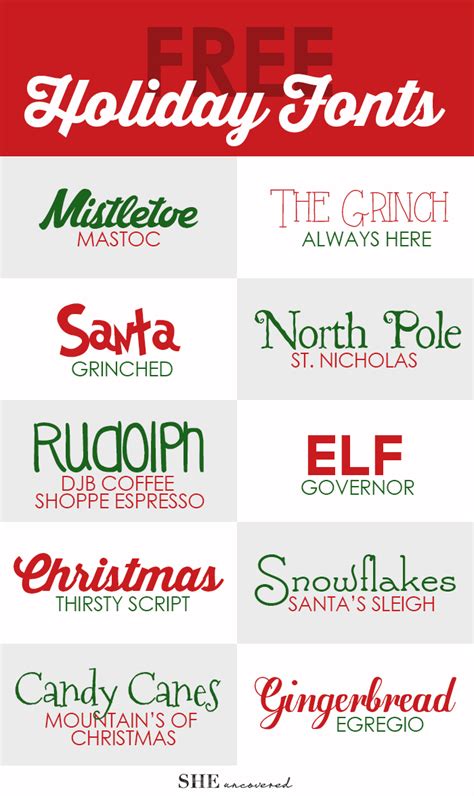 Free Holiday Fonts • She Uncovered Holiday Fonts Christmas Fonts
