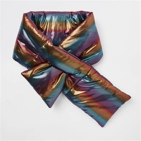 Girls Blue Rainbow Stripe Padded Scarf Scarves Accessories Girls