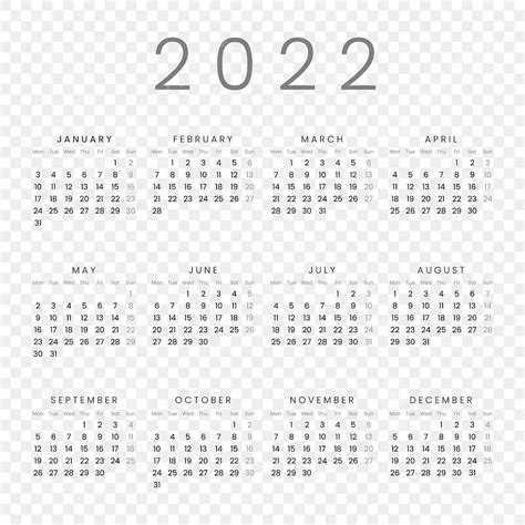 Calendario 2022 En Estilo Minimalista Y Sencillo Png Calendario 2022