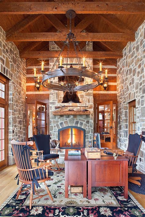 15 Exquisite Home Offices With Stone Walls Traditional Home Offices