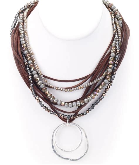 Beaded Leather Necklace With Silver Pendant Leather Beaded Necklace