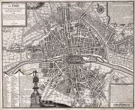 Historic Map Paris France Septieme Plan De La Ville De Paris 1705