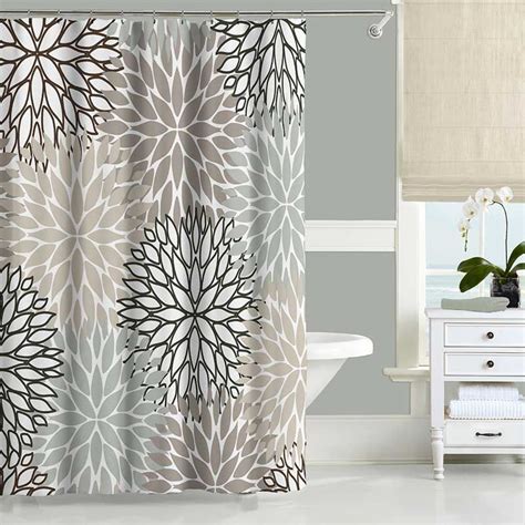 Gray Beige Floral Shower Curtain Set Dahlia Flowers Original Design