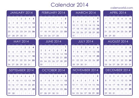 Pics Photos Printable Yearly Calendar 2014