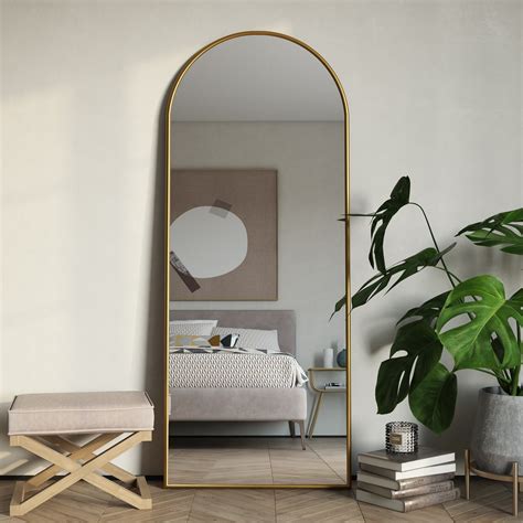Full Length Mirror With Arched Top Gold Frame Dramatic Wall Decor