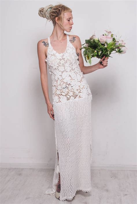 Crochet White Dress Knit Wedding Dress White Viscose Dress Maxi Dress