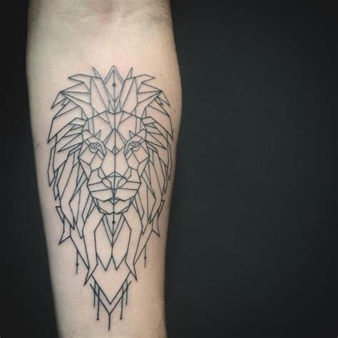 Geometric Lion Tattoo On A Forearm Just Linework Geometric Lion