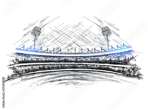 Sketch Of Cricket Stadium View For Cricket Tournament Poster Or Banner