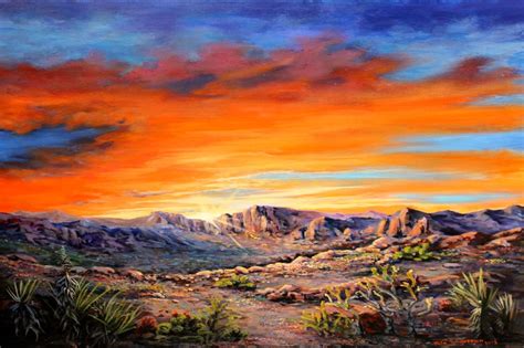 Painting Sunrise Desert Sunrise Art Sunset Landscape Desert Etsy