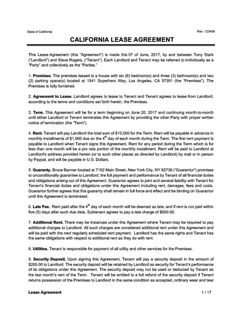 Free California Residential Leaserental Agreement Legal Templates