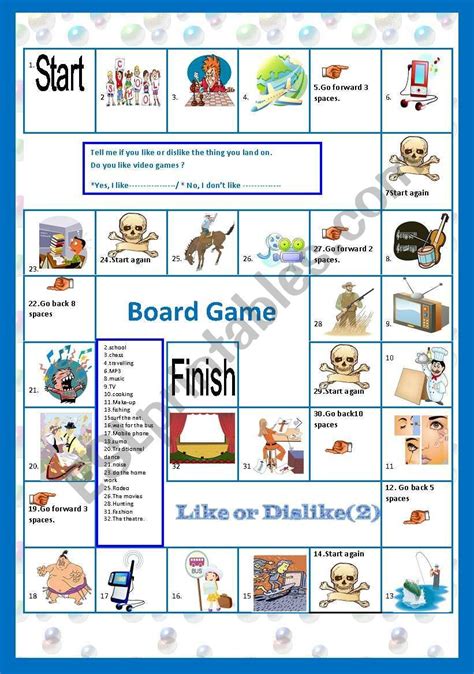Like Or Dislikepart2 A Board Game Esl Worksheet By Falafel