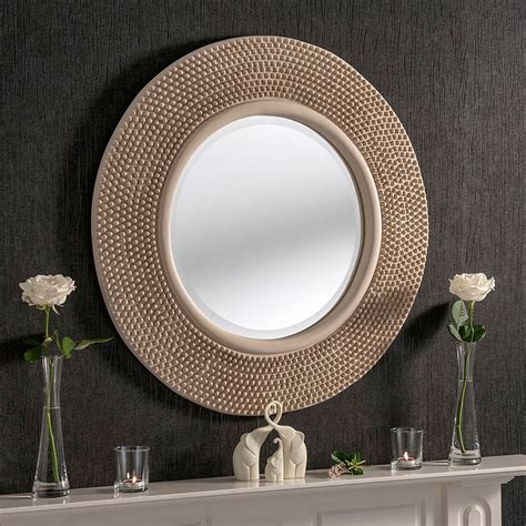 Circular Contemporary Ivory Studded Wall Mirror Wall Mirrors