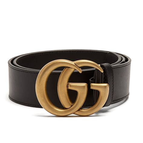 Gucci Mens Black Leather Wide Gold Buckle Logo Belt 105