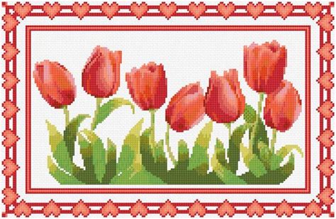 Sewing And Fiber Sewing And Needlecraft Red Tulips Cross Stitch Pattern