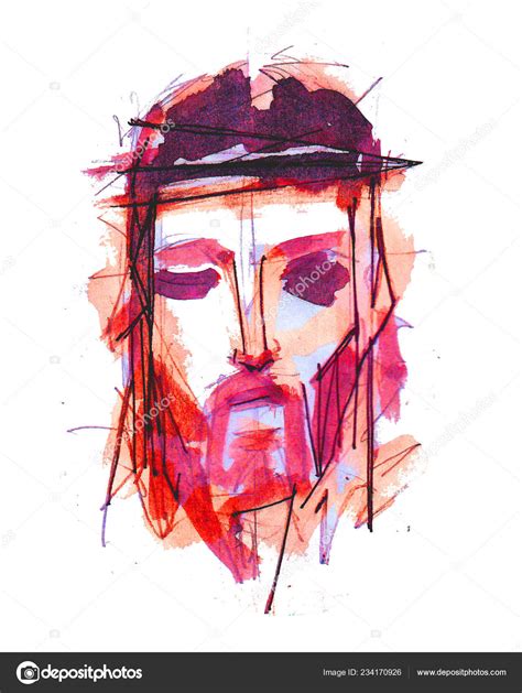 Hand Drawn Illustration Drawing Jesus Christ Face His Passion Stock