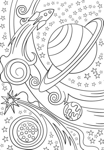 Outer space coloring pages for kids. Trippy Space - Rocket and Planets coloring page | Free ...