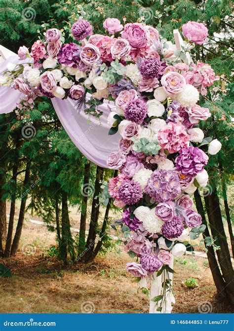 Purple Floral Wedding Decoration Arch Of Flowers Stock Image Image