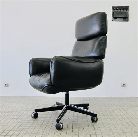 Knoll International Black Leather Executive Desk Chair By Otto Zapf 1970s 