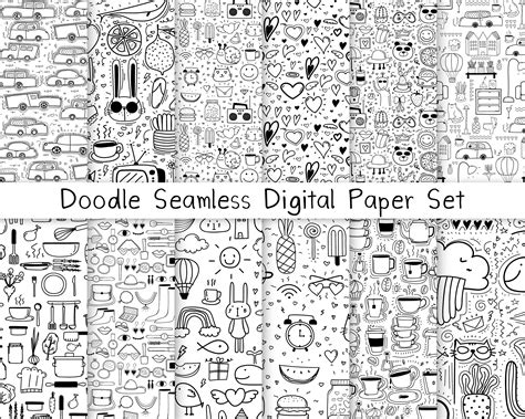Doodle Seamless Lovely Digital Paper Pack Scrapbook Paper Etsy