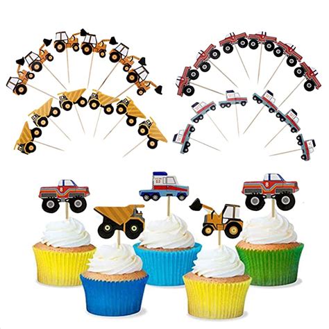 Buy Pack Construction Engineering Car Cupcake Toppers Dump Truck Excavator Tractor Design