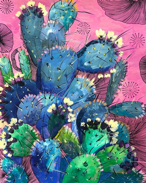 Mexican Cacti Original Acrylic Painting On Cardboard Cactus Etsy